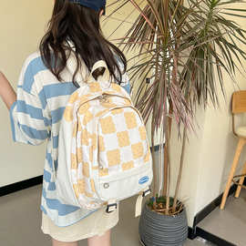 格纹双肩包女小包时尚2022秋季新款休闲背包高中大学生韩版书包