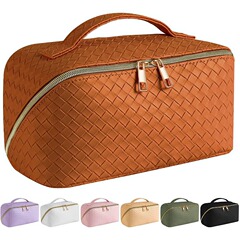 Korean Version New Large Capacity Luxury PU Leather Woven Makeup Storage Bag with Instagram Style, Wholesale Makeup Bag