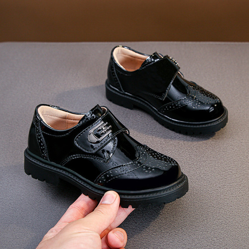 Boys' leather shoes, soft sole, spring and autumn style, black British style children's performance shoes, single shoes for middle-aged and primary school students