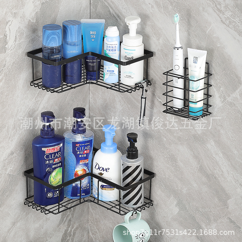 Amazon hierro ponche-libre baño triángulo de almacenamiento de rack estante de la esquina de la cocina baño rack de almacenamiento