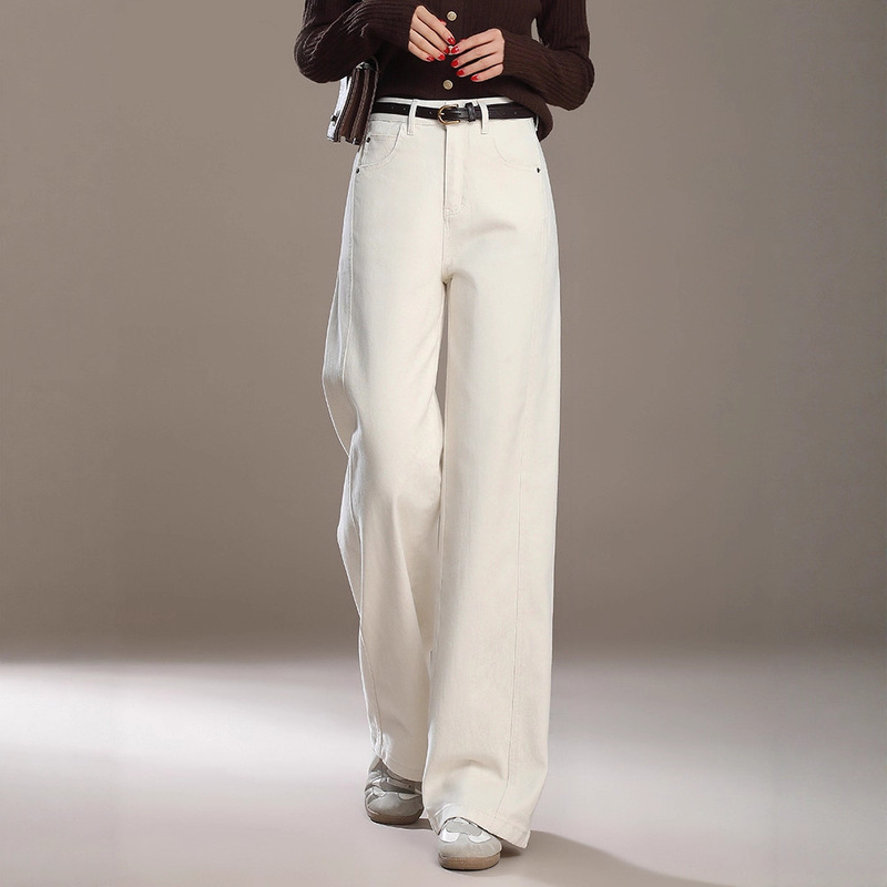 Off-White Loose Wide-Leg Jeans for Women 2026 New Summer Hot Style Narrow Straight-Leg Floor-Length Casual Pants