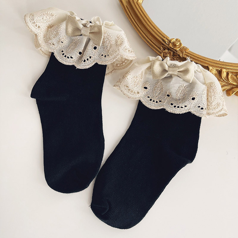 Hotmoon estilo Palacio hilo dorado bordado encaje arco calcetines de algodón niños bebé estudiante encaje calcetines moda femenina