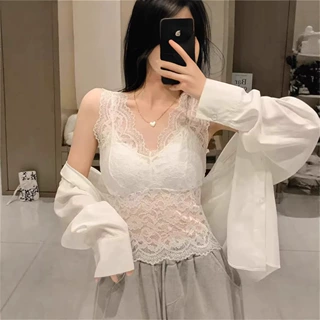 2025春季新款性感蕾丝v领美背吊带背心百搭无袖上衣女内衣外穿