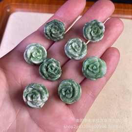 天然独玉雕刻玫瑰花滴溜配饰玉石耳坠戒指DIY配件厂家现货批发