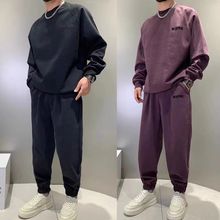 秋冬纯色两件套休闲长袖卫衣卫裤宽松运动裤情侣装一套新款男套装