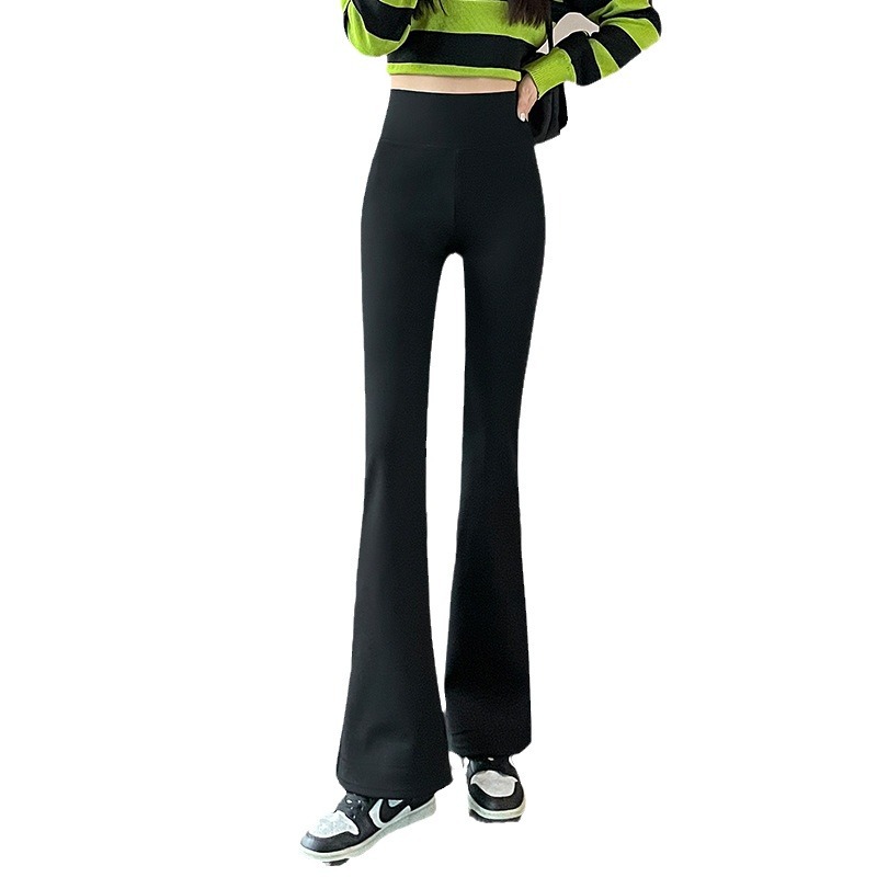 Nuevo estilo micro-pull pantalones de tiburón ropa exterior de mujer Primavera, otoño e invierno con forro polar cintura alta adelgazante vientre negro contracción yoga cuerno casual