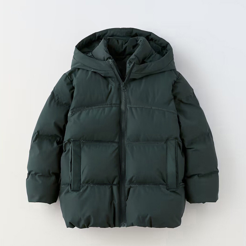 Children's Down Cotton-padded Jacket Boys' Thickened Jacket Girls' Mid-length Cotton-padded Jacket Baby's Winter Clothes Hooded Bread Clothing for Foreign Trade