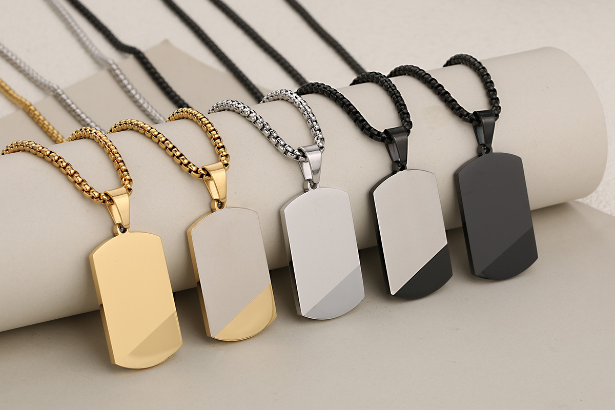 304 Stainless Steel Material Dog Tags Pattern 1 Piece 19.8*36.5mm 304 Stainless Steel Dog Tags Pendant Chain