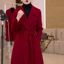 新年红色喜庆毛呢外套女2025秋冬季新款气质减龄显瘦妮子大衣外套