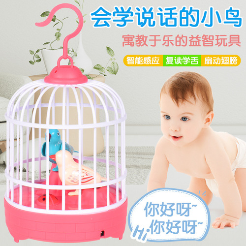 Stall Night Market Best Selling Inductive Sound Control Music Bird Cage Children's Electric Light-Up Toy Realistic Animal Bird Call
