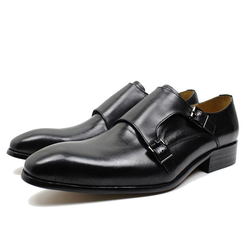 Men's Leather Shoes Genuine Leather Buckle Monk Shoes Business Formal Shoes Brown Black Pointed Toe Handmade Leather Shoes for Men