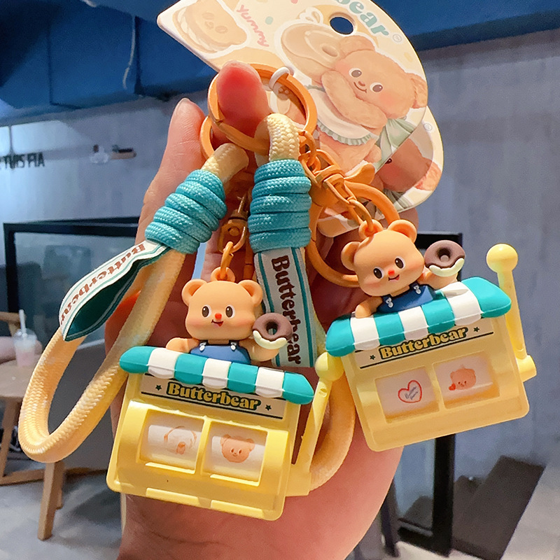 Cartoon Genuine Butter Bear Sweet House Shaker Toy Keychain Women's Cute Net Red Bag Hanging Ornaments Cross-border