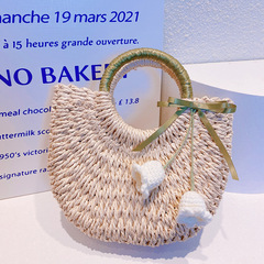 HD5275A1田園風絲帶蝴蝶結鈴蘭花手提包小清新ins草編郊遊度假包