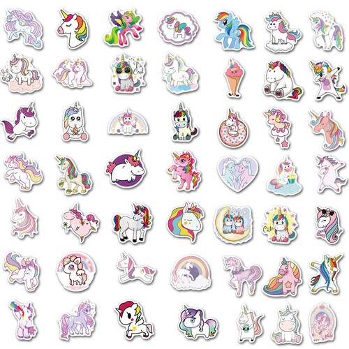 100 Sheets Cartoon Unicorn Pony Graffiti Waterproof Stickers Laptop Decor DIY Removable Decals 