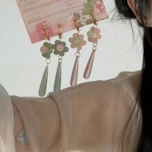 梦金陵花球耳环长款水滴中式国风新款配饰汉服古风耳钩