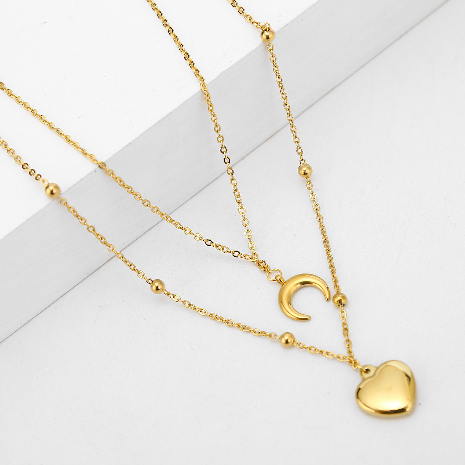 Fashion Moon Heart Shape Stainless Steel Plating Layered Necklaces 1 Piece