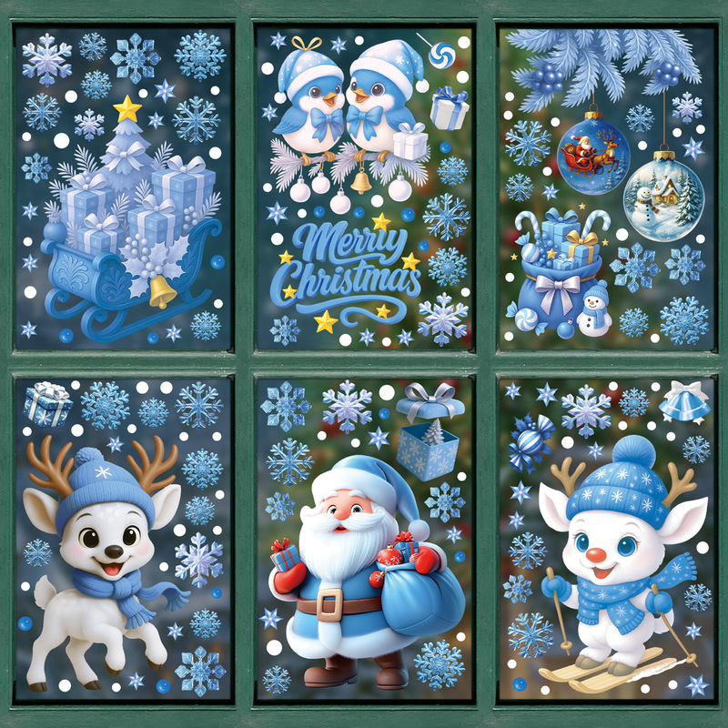 クリスマスステッカークリエイティブ漫画サンタクロースガラスステッカークロスボーダー新しい鐘スノーフレーク雪だるま静電ステッカー|undefined