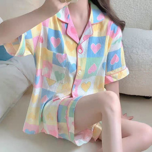 2025 New Summer Short-Sleeved Shorts Two-Piece Home Clothes Dopamine Sweet Cloud Cotton Pajamas Set for Women