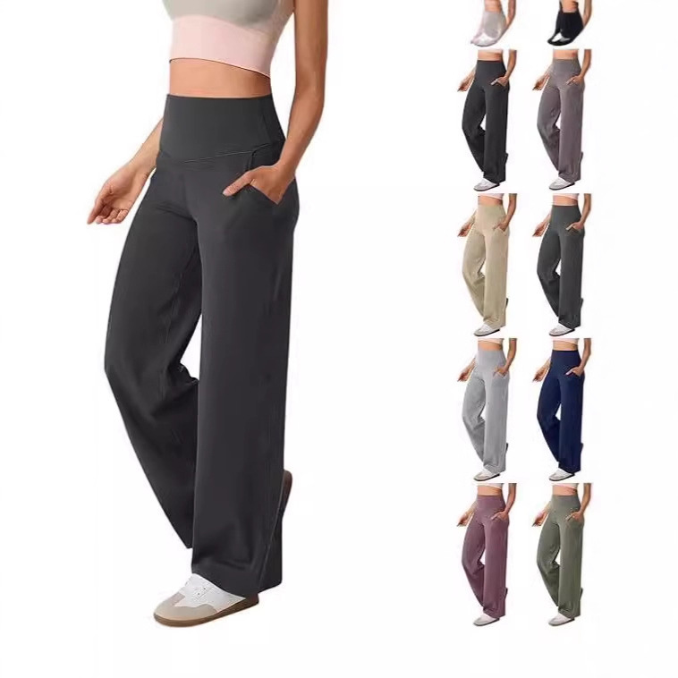 2024 Amazon Independent Site Cross-Border Autumn New Casual Straight Solid Color Loose Pocket Long Pants Women's Cross-Border