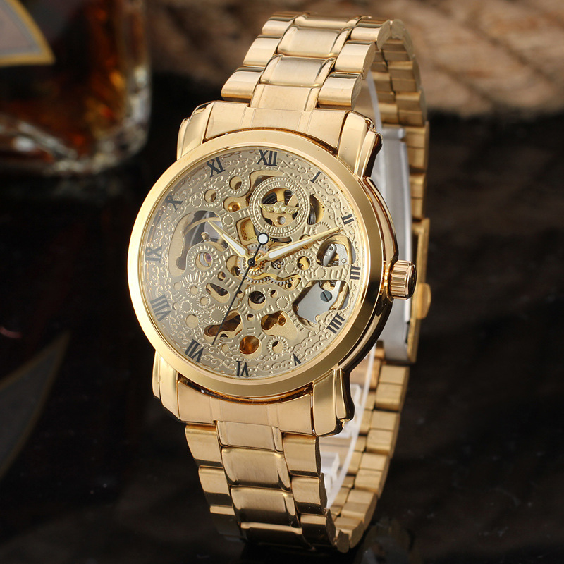 T-WINNER8047 nueva correa de acero hueco mecánico automático moda hombres reloj negocios