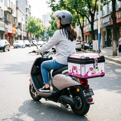 Motorcycle trunk, Ninebot scooters, also suitable for small motorcycles - 48l-strawberry-bear-model-a-standard-package-base-installation-kit