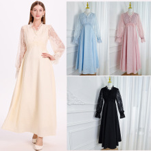 2025秋季重工钉珠气质名媛蕾丝网纱刺绣喇叭袖长款大摆连衣裙