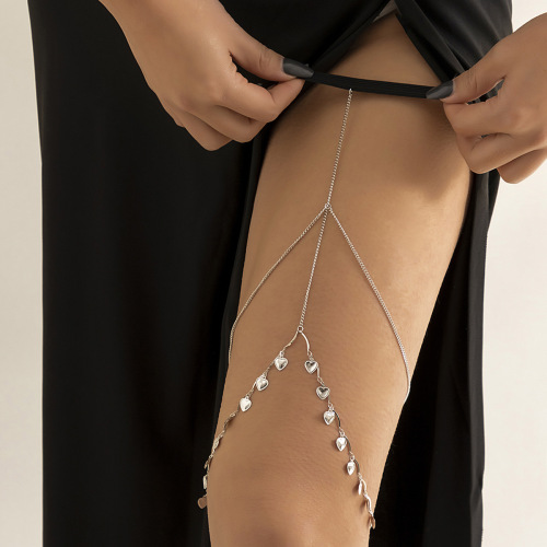 European and American Cross-Border Jewelry: Sexy Beach Tassel Heart-Shaped Body Chain for Women – Simple Double-Layer Elastic Thigh Chain