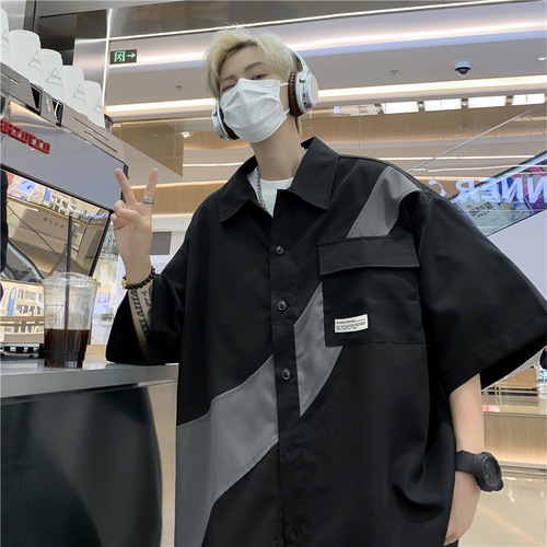 Summer thin short-sleeve shirt for men, Japanese casual streetwear fashion brand trend Hong Kong style versatile student youth cool style shirt