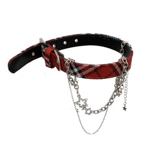 Red Plaid star chain y2g collar chocker hot girl diary