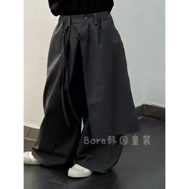 女の子パンツ、子供ワイドパンツ、2025年春夏新作男の子パンツ、大きい子供用黒おしゃれストリートストレートパンツ|undefined