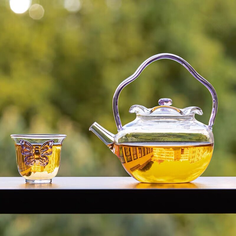Transparent Glass Teapot with Lid for Making Tea, Begonia Flower Mouth Teapot, Heat-Resistant Household Candle Tea Warmer 2025 New Style