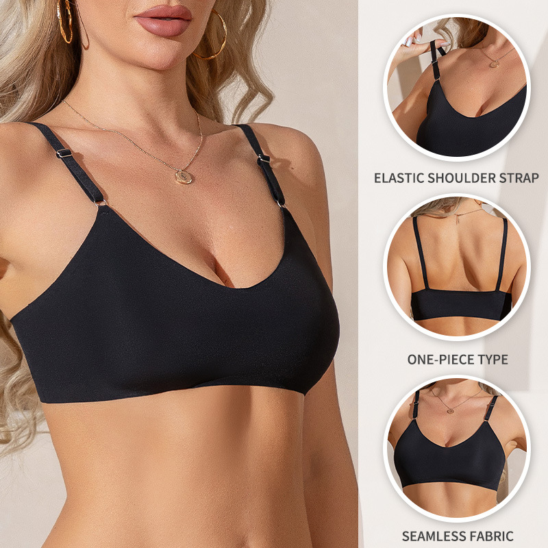 Nuevo sujetador sin marca transfronterizo de mujer sin anillo de acero chaleco sin molde taza inferior delgada transpirable reunida ropa interior pecho pequeño