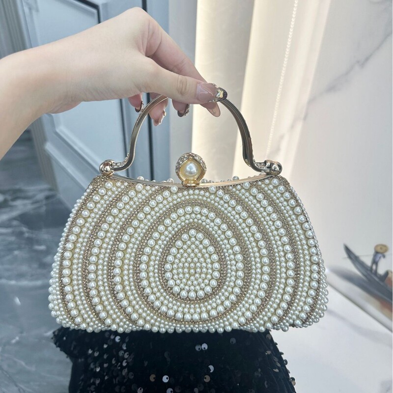 New European and American Ladies Pearl Evening Bag Banquet Dress Diamond Handbag Clutch Bag Wallet Shoulder Crossbody Bag