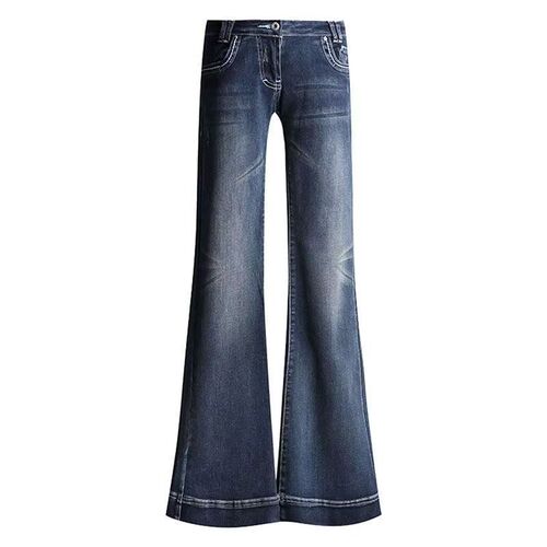 Summer New American Denim Jeans for Women Retro Washed Blue Floor-Length Trendy Stretch Ultra Low-Waist Wide-Leg Pants