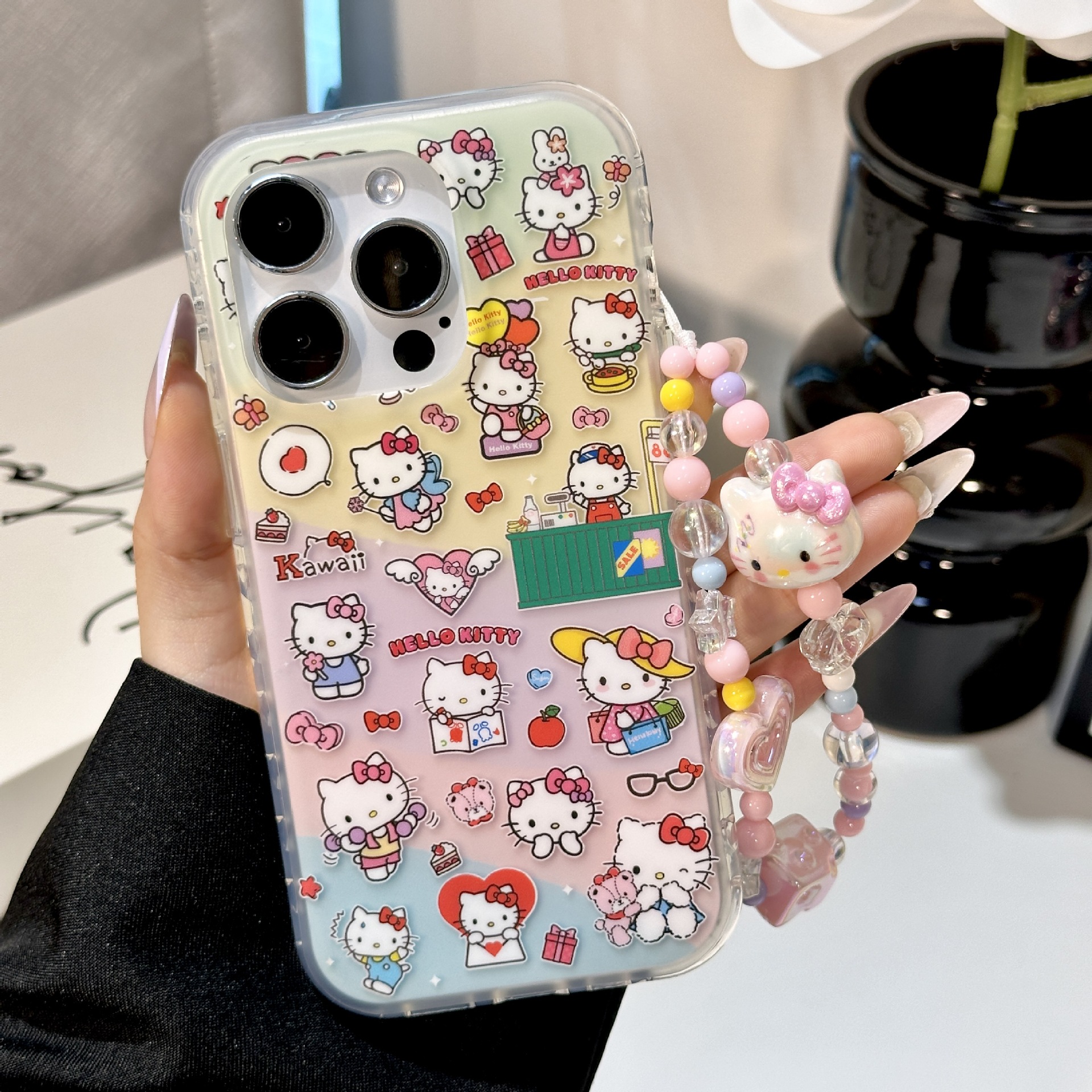 Ilustración de pantalla completa de dibujos animados KT cat para Apple 15Pro funda para teléfono móvil 16PM cadena 14/13 nueva 15Pro girl