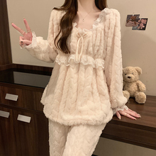 公主风睡衣女款秋冬季珊瑚绒加绒加厚法兰绒甜美网红高级感家居服