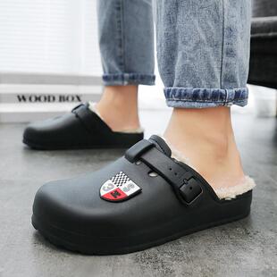 Cross-border large size cotton slippers men's cotton hole shoes 2022 autumn and winter New Home warm men's shoes outdoor slippers