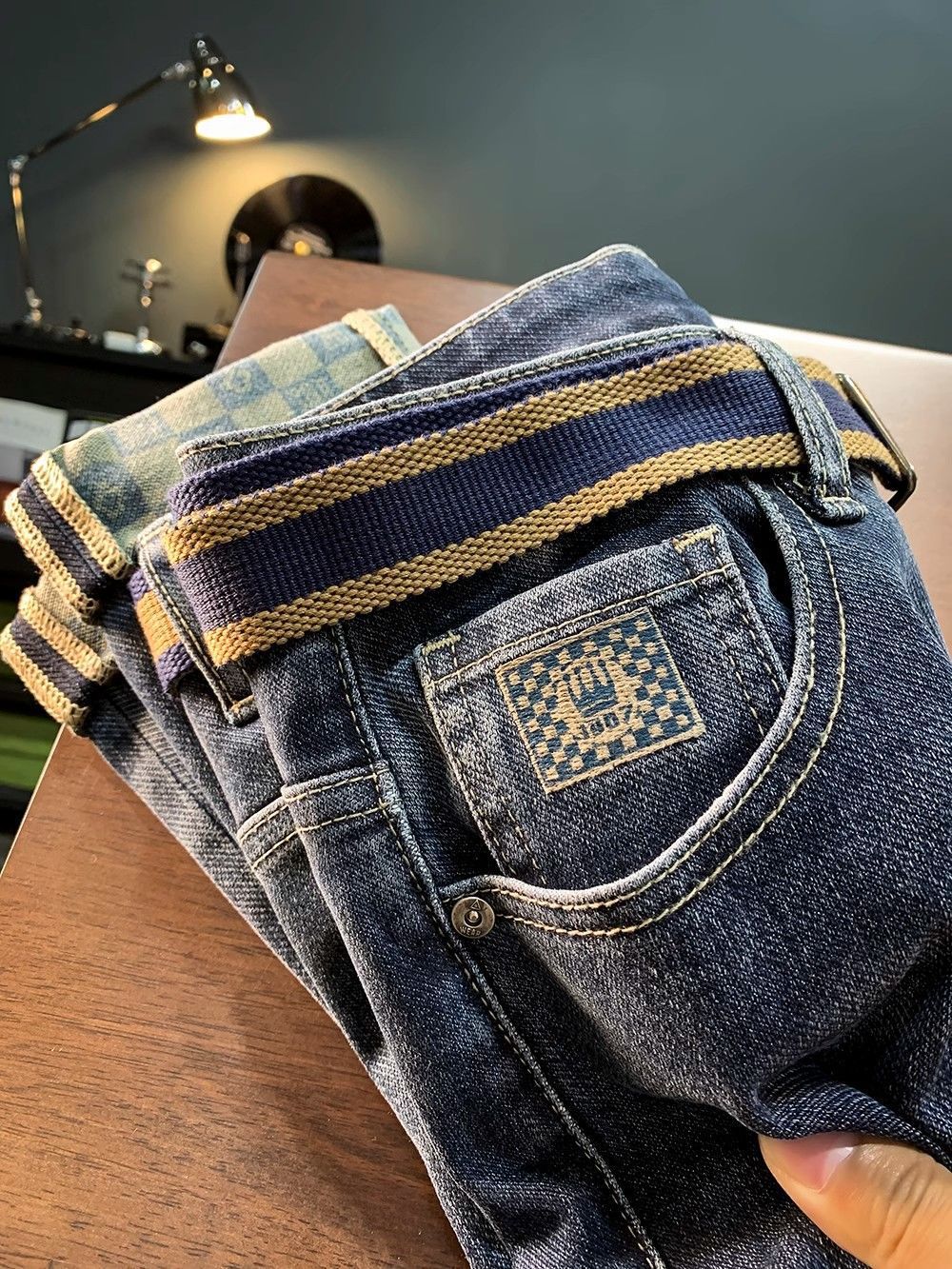 2024 Spring Jeans Men's Korean Edition Trendy Embroidery Fit Slim Straight Leg Fashion Versatile Casual Pants_mkmklike.com
