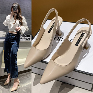 2024 Spring and Summer New Style Pointed Toe High Heels Women's Stiletto Toe Sandals Back Hollow Shallow Mouth Single Shoes for Women