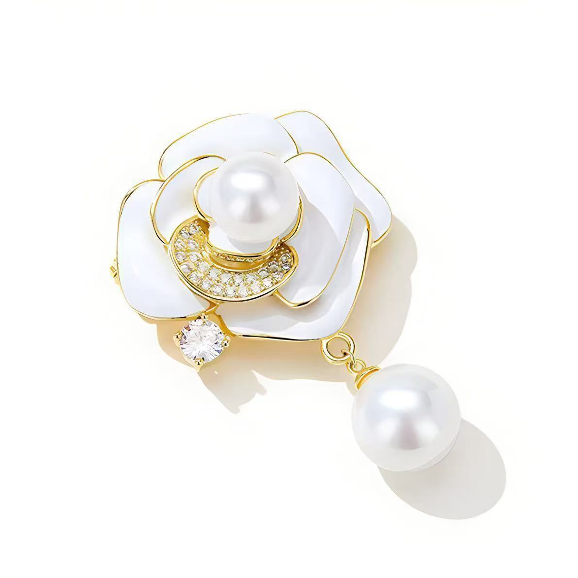 Camellia Perlenbrosche Für Damen Elegante Designer Anstecknadel_voghion.com