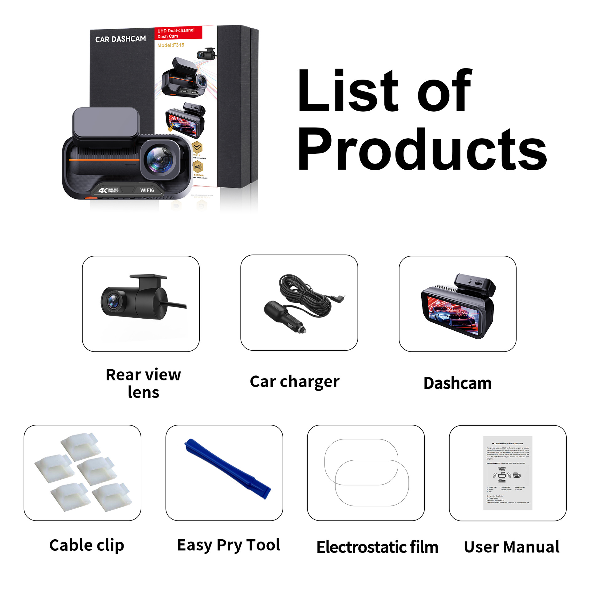 Cross-border 4K front and rear dual-recording dashcam WiFi6 mobile app connected car video recorder for foreign trade