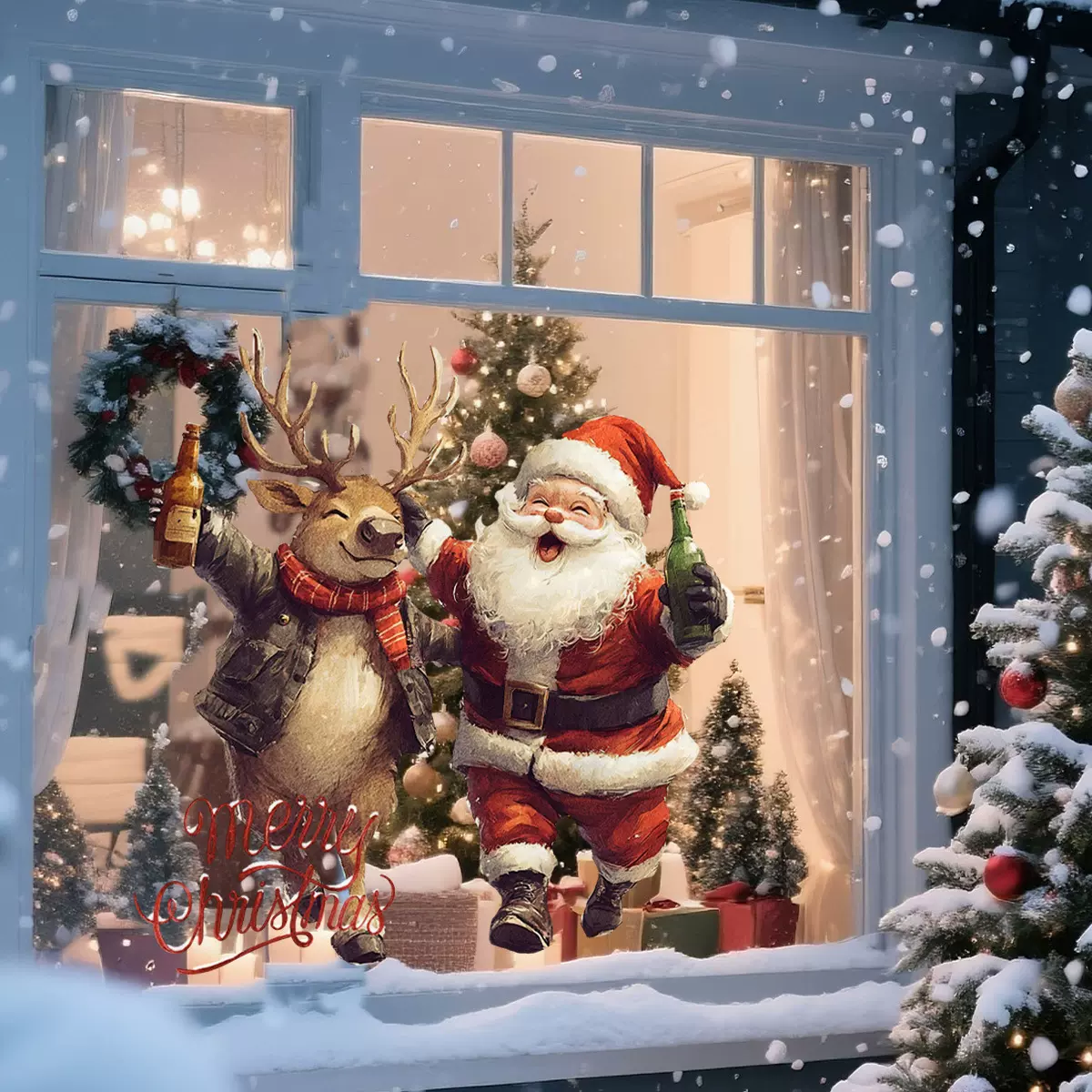 多款创意可爱圣诞老人雪人英文字母窗贴装饰客厅卧室窗户家居静电