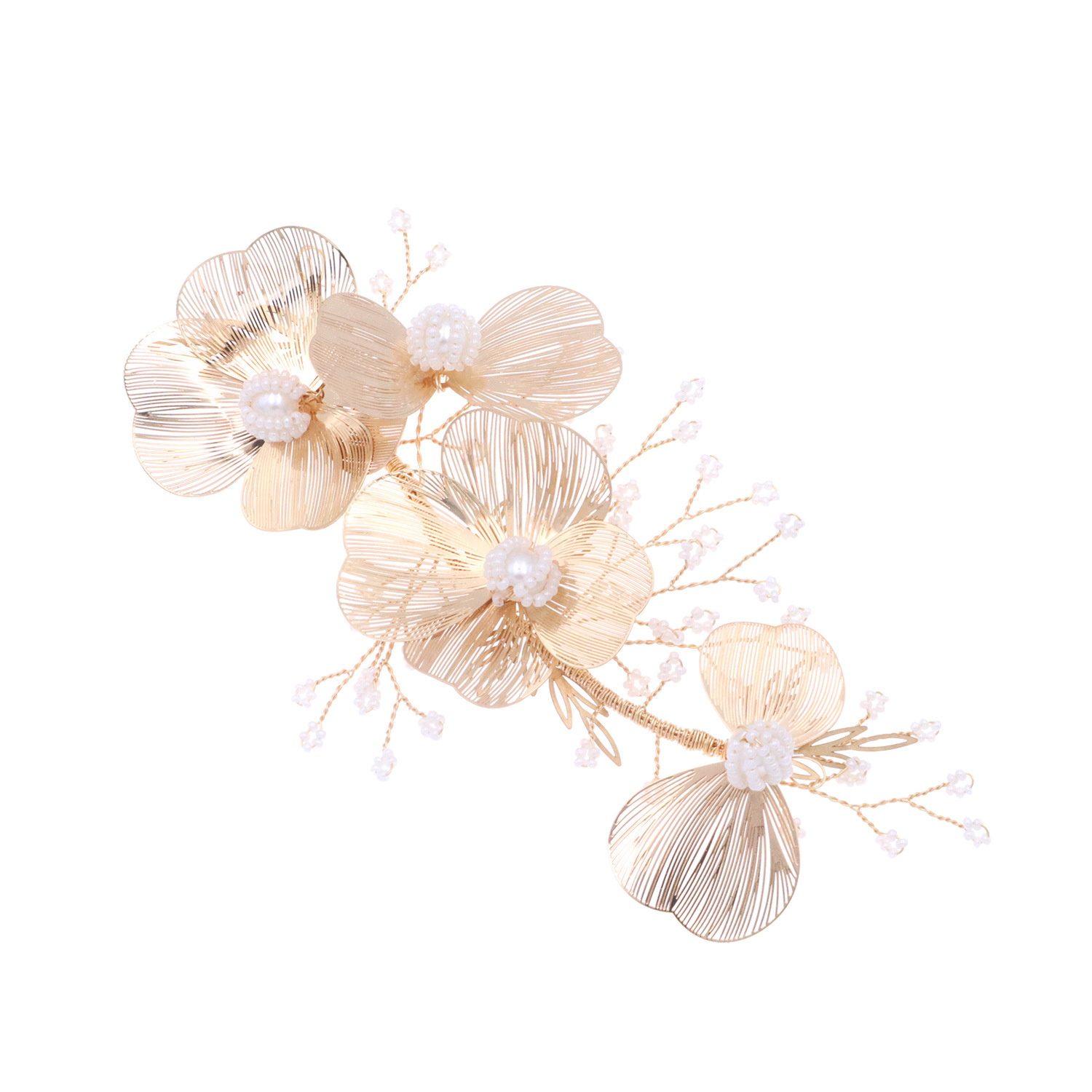 Bridal Gold Flower Head Earring Knot Wedding Dress Hair Accessories