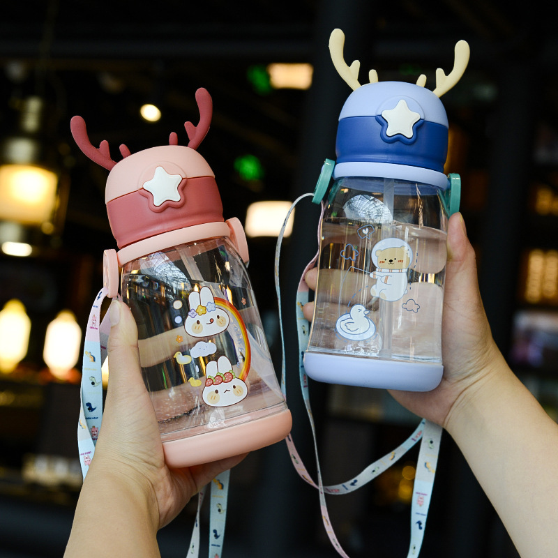 Summer Internet Celebrity Big Belly Cup Cartoon Child's Plastic Water Cup Cup with Straw Men and Women Student Strap Large Capacity Customization