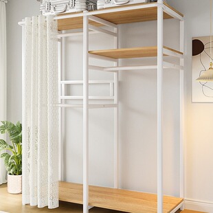 Simple Wardrobe Home Bedroom Cloth Wardrobe Strong and Durable Steel Frame Structure Assembly Hanger Fully Closed Pull Curtain