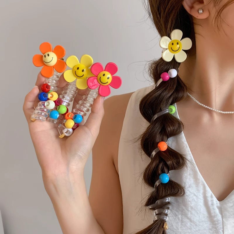 Flor de dopamina tiras de goma anillo de cabello de mujer cola de caballo burbuja trenzado artefacto de cabello de verano línea telefónica anillo de cabello