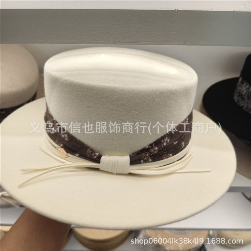 2025法式礼帽澳洲羊毛平顶走秀帽批发小众复古设计感简约时尚毡帽|undefined