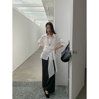 inbyin月光轻佛飘带挂脖上衣叠穿设计感微透翻领长袖衬衫女