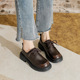 Black Lefu Shoes Women's Thick Sole 2024 New Spring and Autumn Thick Heel Shoes with One Step British Versatile Small Leather Shoes Large