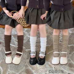 Children's socks double-needle fungus lace mid-calf leg sets Korean princess girl Lolita spring and autumn wool pile socks